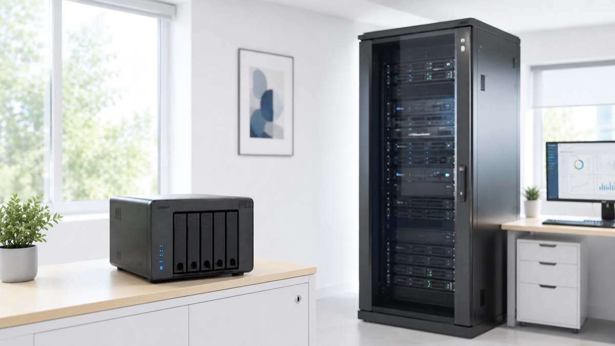 Server-Infrastruktur mit Serverschrank und Netzwerkspeicher